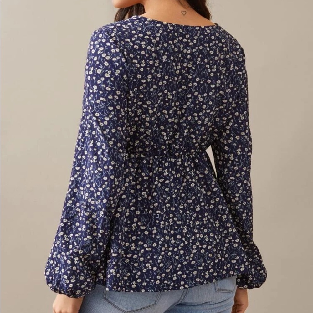 MATERNITY floral print peplum long sleeve navy - Picture 2 of 2